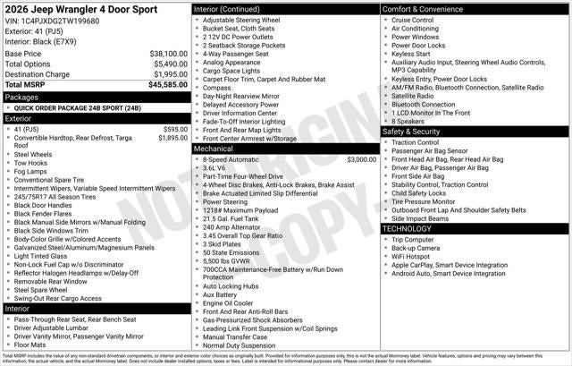 2026 Jeep Wrangler WRANGLER 4-DOOR SPORT