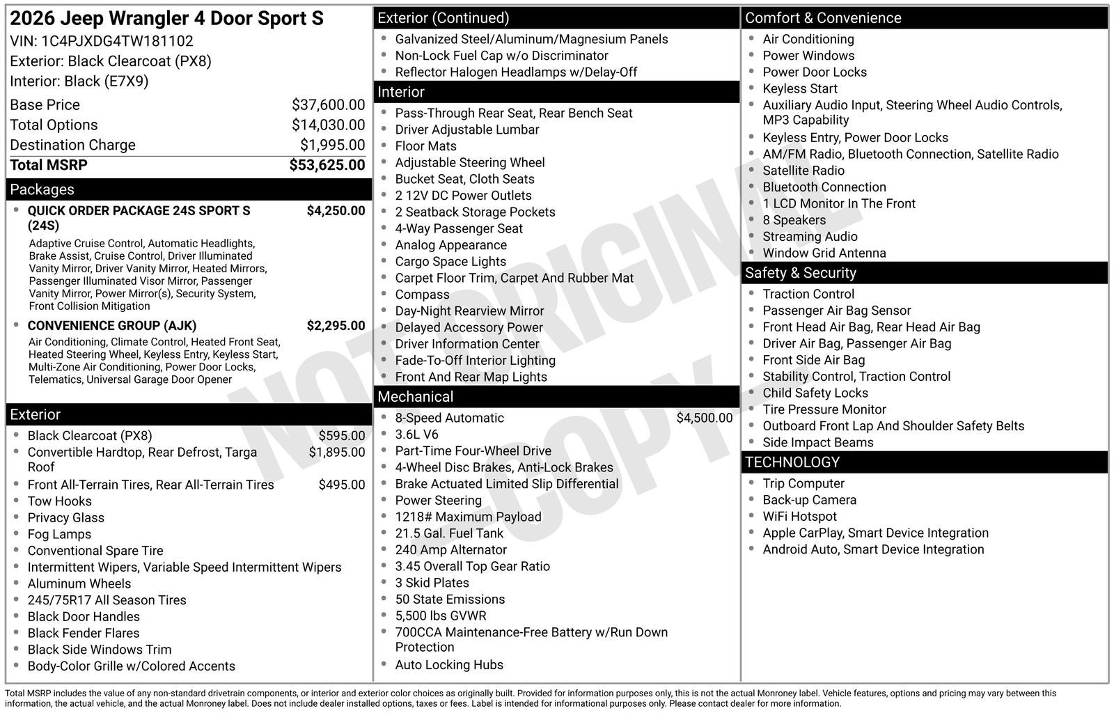 2026 Jeep Wrangler WRANGLER 4-DOOR SPORT S