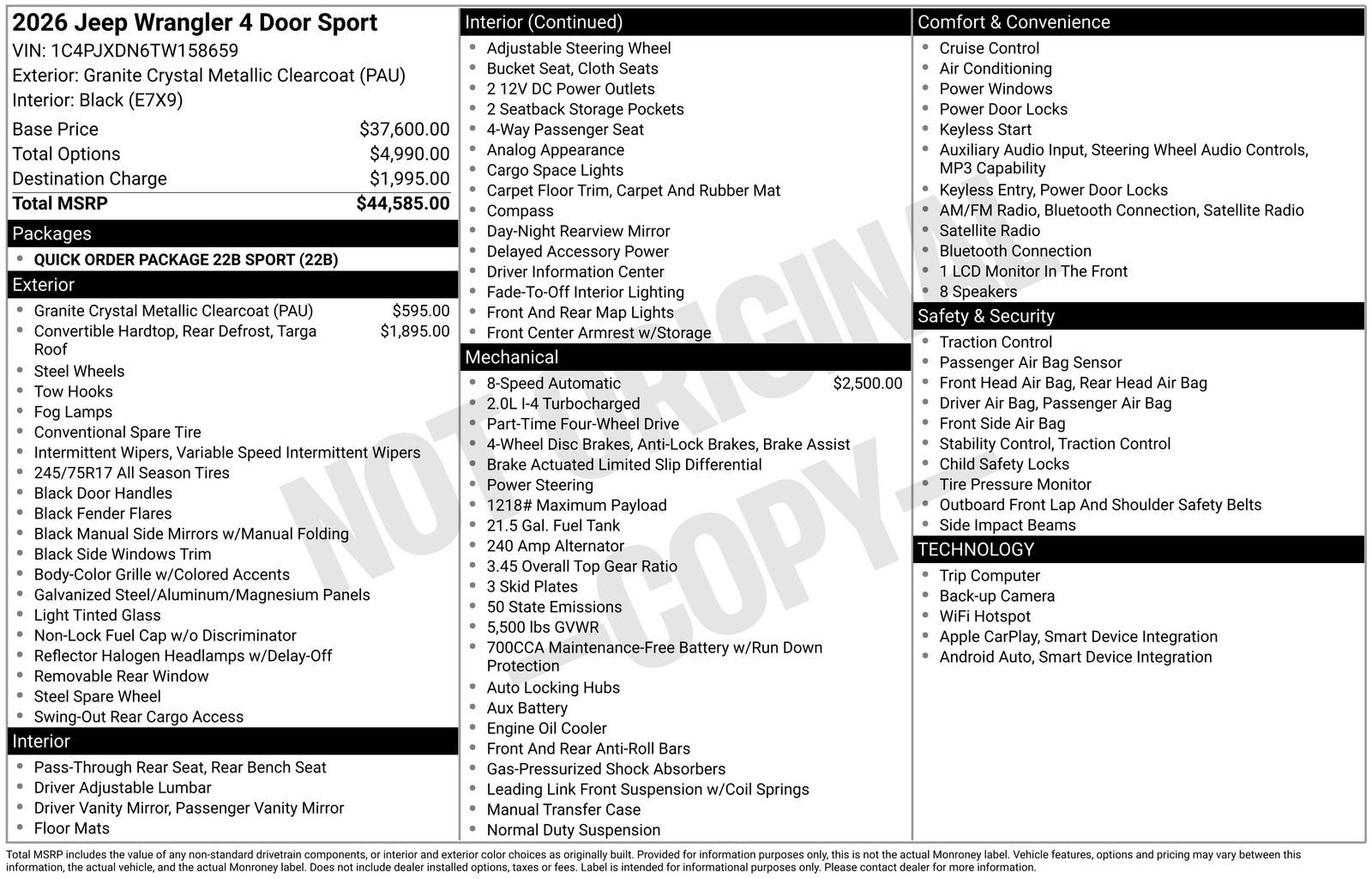 2026 Jeep Wrangler WRANGLER 4-DOOR SPORT