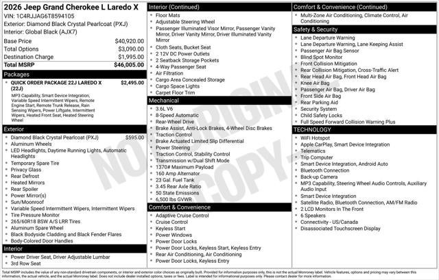 2026 Jeep Grand Cherokee GRAND CHEROKEE L LAREDO X 4X2