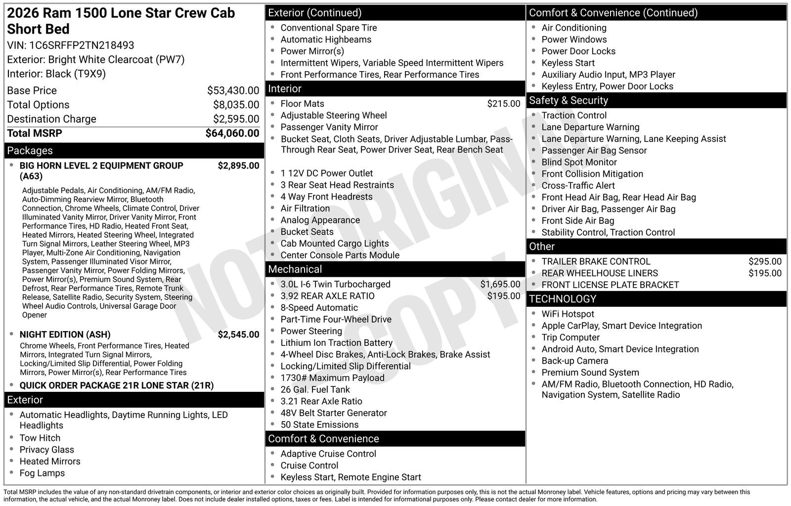 2026 RAM Ram 1500 RAM 1500 LONE STAR CREW CAB 4X4 5'7' BOX