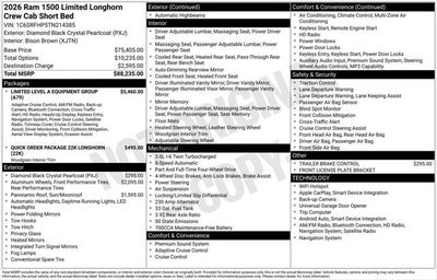 2026 RAM Ram 1500 RAM 1500 LIMITED LONGHORN CREW CAB 4X4 5'7' BOX