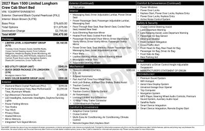 2027 RAM Ram 1500 RAM 1500 LIMITED LONGHORN CREW CAB 4X4 5'7' BOX