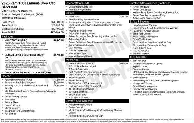 2026 RAM Ram 1500 RAM 1500 LARAMIE CREW CAB 4X4 5'7' BOX