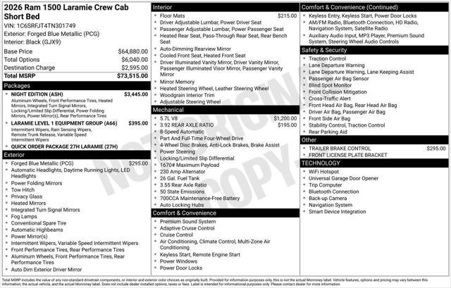 2026 RAM Ram 1500 RAM 1500 LARAMIE CREW CAB 4X4 5'7' BOX