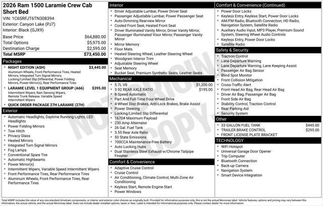 2026 RAM Ram 1500 RAM 1500 LARAMIE CREW CAB 4X4 5'7' BOX