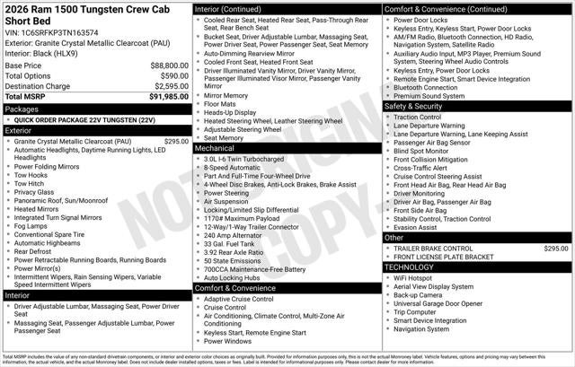 2026 RAM Ram 1500 RAM 1500 TUNGSTEN CREW CAB 4X4