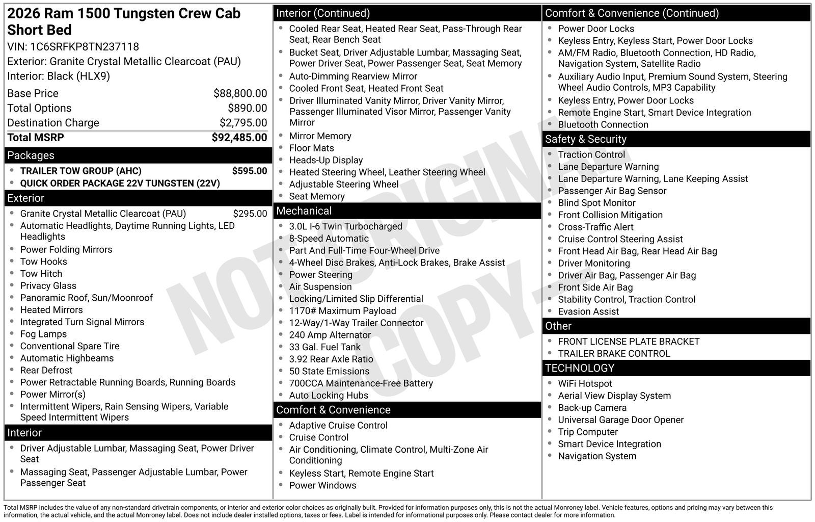 2026 RAM Ram 1500 RAM 1500 TUNGSTEN CREW CAB 4X4