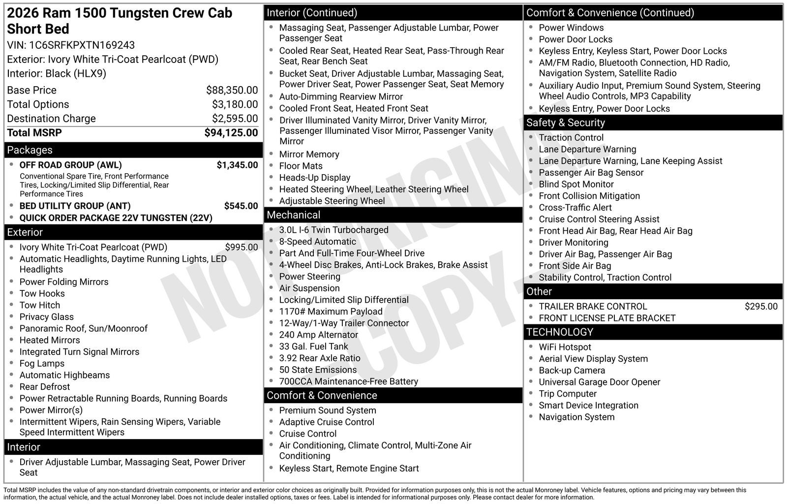 2026 RAM Ram 1500 RAM 1500 TUNGSTEN CREW CAB 4X4