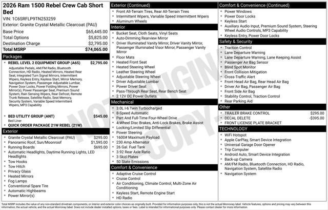 2026 RAM Ram 1500 RAM 1500 REBEL CREW CAB 4X4 5'7' BOX