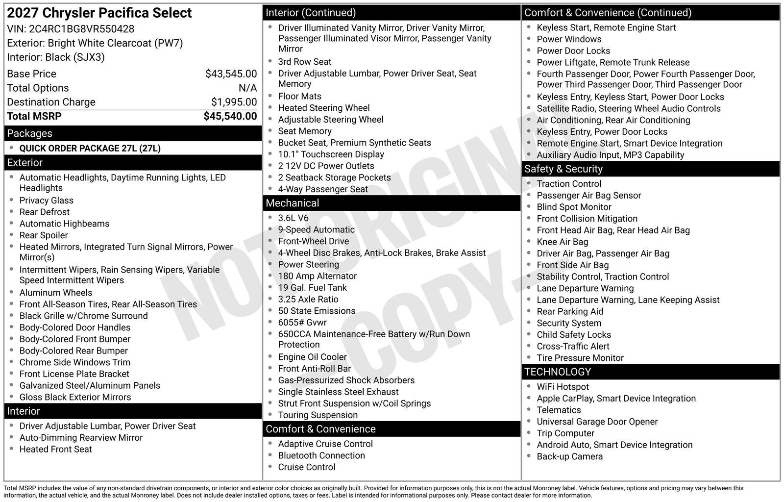 2027 Chrysler Pacifica PACIFICA SELECT