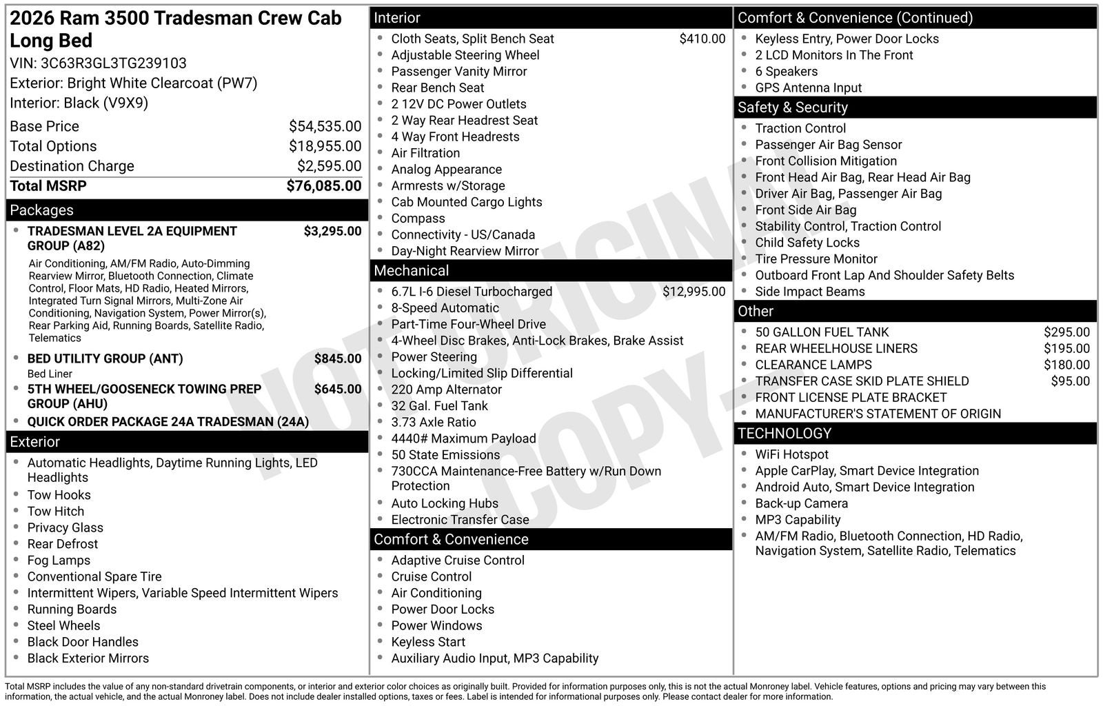 2026 RAM Ram 3500 RAM 3500 TRADESMAN CREW CAB 4X4 8' BOX
