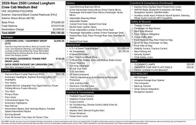 2026 RAM Ram 2500 RAM 2500 LIMITED LONGHORN CREW CAB 4X4 6'4' BOX