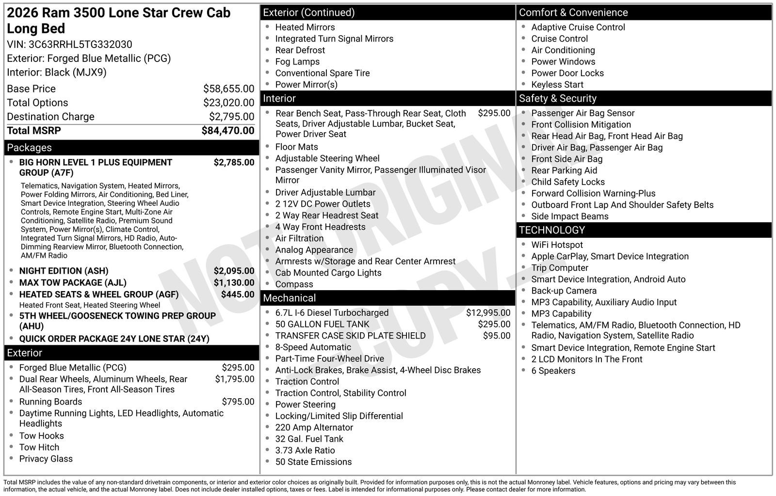 2026 RAM Ram 3500 RAM 3500 LONE STAR CREW CAB 4X4 8' BOX