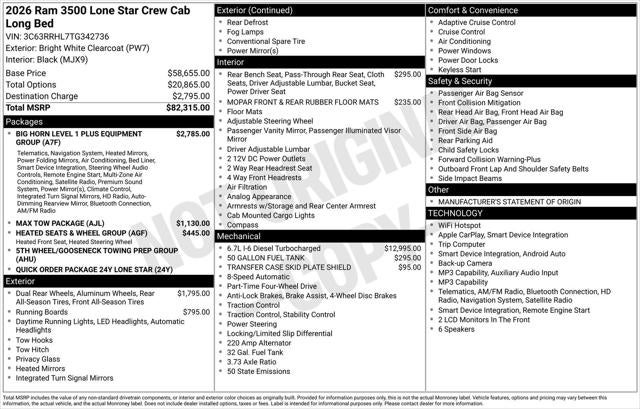 2026 RAM Ram 3500 RAM 3500 LONE STAR CREW CAB 4X4 8' BOX