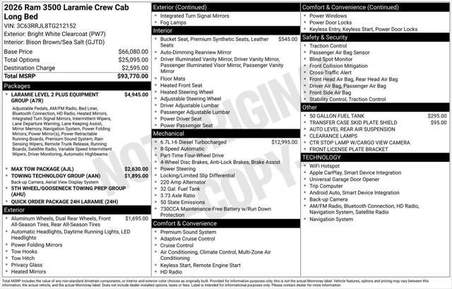 2026 RAM Ram 3500 RAM 3500 LARAMIE CREW CAB 4X4 8' BOX