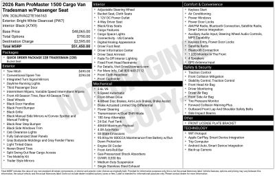 2026 RAM Ram ProMaster RAM PROMASTER 1500 TRADESMAN CARGO VAN LOW ROOF 136' WB