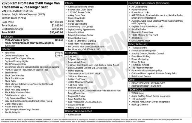 2026 RAM Ram ProMaster RAM PROMASTER 2500 TRADESMAN CARGO VAN HIGH ROOF 159' WB