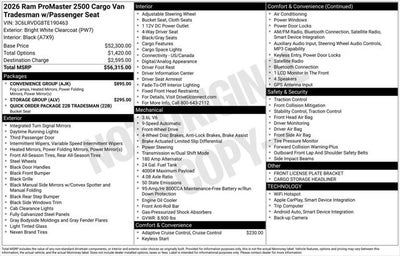 2026 RAM Ram ProMaster RAM PROMASTER 2500 TRADESMAN CARGO VAN HIGH ROOF 159' WB