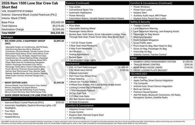 2026 RAM Ram 1500 RAM 1500 LONE STAR CREW CAB 4X4 5'7' BOX