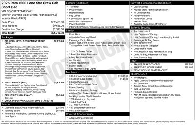 2026 RAM Ram 1500 RAM 1500 LONE STAR CREW CAB 4X4 5'7' BOX