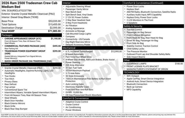 2026 RAM Ram 2500 RAM 2500 TRADESMAN CREW CAB 4X4 6'4' BOX