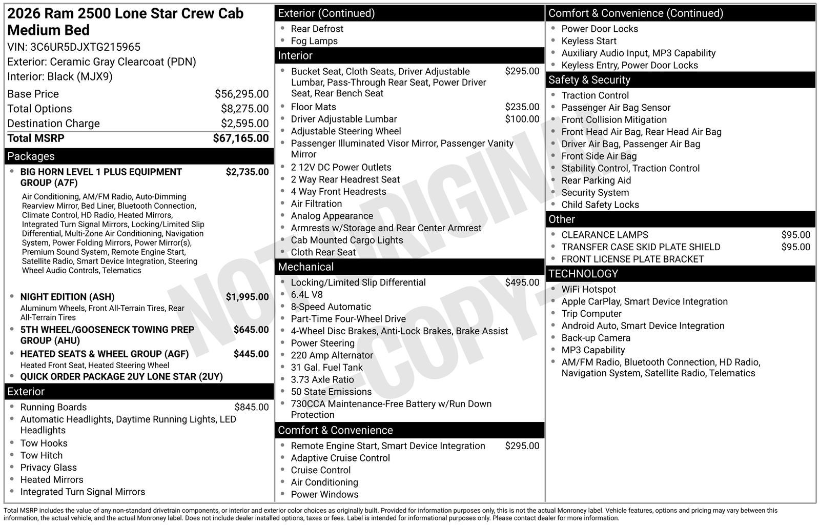 2026 RAM Ram 2500 RAM 2500 LONE STAR CREW CAB 4X4 6'4' BOX