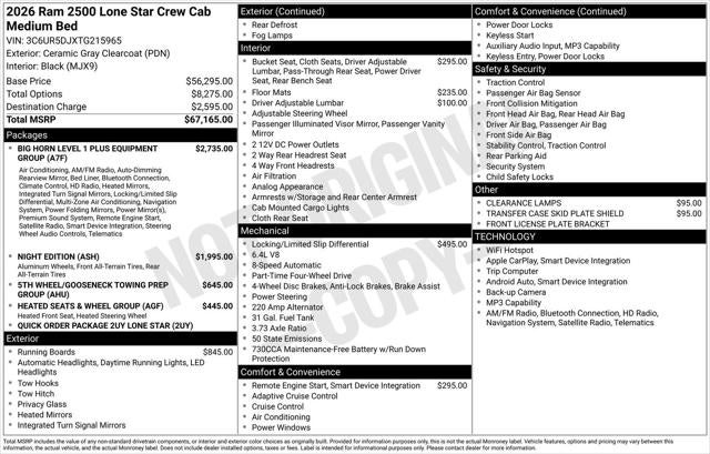 2026 RAM Ram 2500 RAM 2500 LONE STAR CREW CAB 4X4 6'4' BOX
