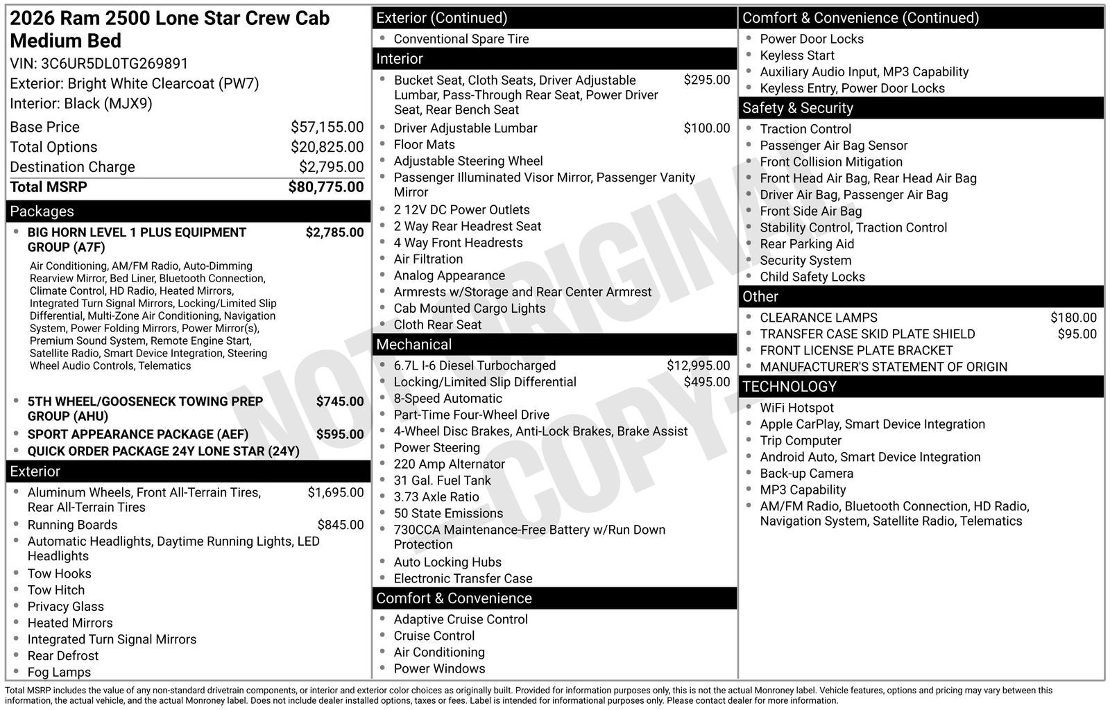 2026 RAM Ram 2500 RAM 2500 LONE STAR CREW CAB 4X4 6'4' BOX